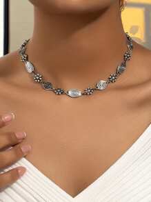 1 pieza Collar de cadena versátil, de moda y simple con diseño floral en espiral de estilo bohemio vintage para mujer
