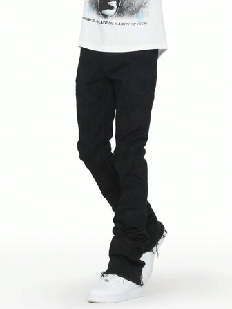 修身纯色喇叭裤洗水牛仔裤，时尚，emo风格