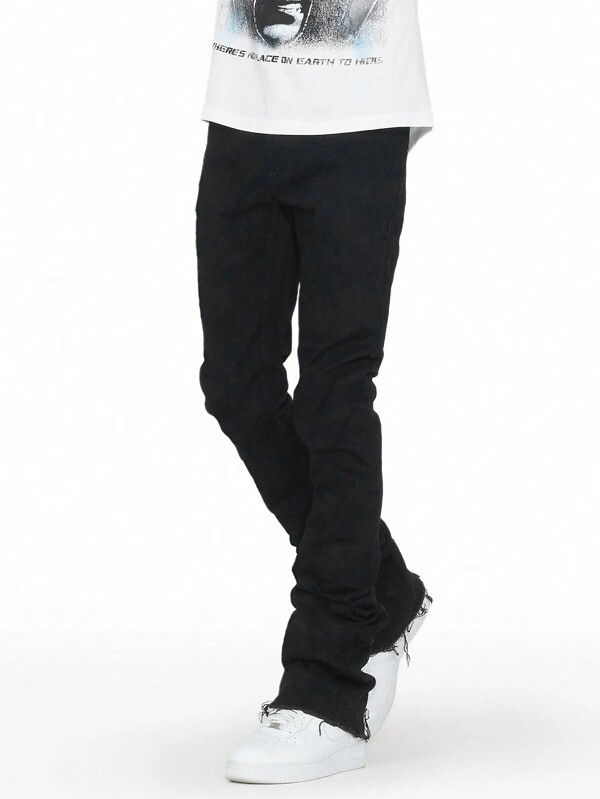 Slim Fit Solid Color Flared Leg Washed Denim Jeans, Fashion