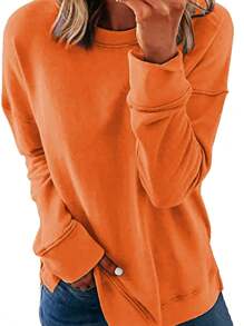 Womens Sweatshirts Fall Fashion 2024 Long Sleeve Tops Comfy Crewneck Casual Shirts - Orange - View 1