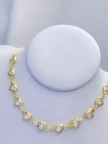 18k Gold Plated Gold Choker With Zirconia Hearts - 金色 - 查看 2