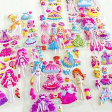 8 Packungen zufälliger Stil Cartoon Verkleidung Mädchen Sticker: Niedliche 3D PVC Sticker (Einmalgebrauch) zur Dekoration, geeignet für Kinder von 3-8 Jahren