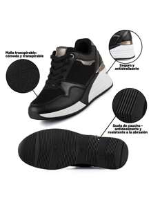 WEIDE Tenis Mujer - Zapatillas de Deporte para Mujeres - Zapatillas de Moda con Suela Alta, Comodidad y Estilo, Calzado Transpirable con Plantilla de Espuma, Perfectas para Actividades al Aire Uso Diario - Negro - Ver 7