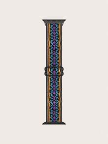 1pc Nylon Watch Band Fit For 38/40/41/42/44/45/49mm Apple Watch SE/Series 9/8/7/6/5/4/3/2/1/Ultra 2, Elastic Rope, Canvas Strap, Rainbow, Bohemian, Leopard Print, Animal Footprint Design