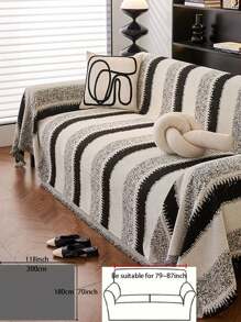 1pc Boho Style Sofa Throw Cover - Versatile Four-Season Chenille Slipcover For Armchair, Loveseat, 3-Seater Or 4-Seater Sofas, Sectional Couch - Machine Washable, Polyester Fiber Filling - Protects Home Furniture With Separate-Seat Design - Black - View 9