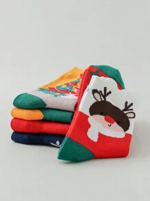 5 đôi tất Giáng sinh hoạt hình cho trẻ em và trẻ mới biết đi có hình gấu, hươu và cây thông Noel, phù hợp để mặc hàng ngày - Nhiều màu - Xem 2