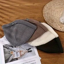 1 Pc Simple Fisherman Beanie, Solid Color Knit Hat For Unisex, Stylish Cold Protection Skull Hat, Handcuff Beanie For Men And Women