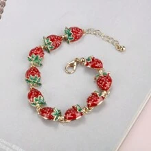 1 件简约休闲清新森林主题合金滴油草莓手链女士 - 紅色 - 查看 4