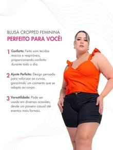 Kit 2 Plus Size Women's Cropped Top Blouse With Lycra Summer - Orange - View 9