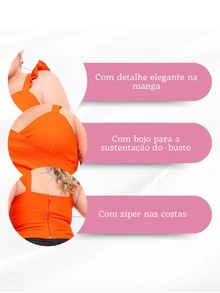 Kit 2 Plus Size Women's Cropped Top Blouse With Lycra Summer - Orange - View 7