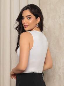 Plain Square Neck Tank Top Bodysuit With Thick Straps And Padding, Summer Trend. - 白色 - 查看 3