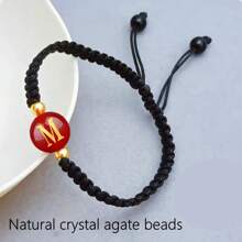 1 件天然水晶玛瑙 10 毫米红宝石手链、26 个字母手链、幸运数字手链、12 星座手链、个性化手链、手工编织串珠手链、适合男女时尚手链、家庭礼物、适合万圣节、圣诞节和各种节日派对礼物、水晶礼物