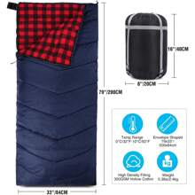 Cotton Flannel Sleeping Bag For Camping Backpacking, Adults Cold Weather Envelope Sleeping Bags With 2/3/4lbs Filling - 黑色 - 查看 2