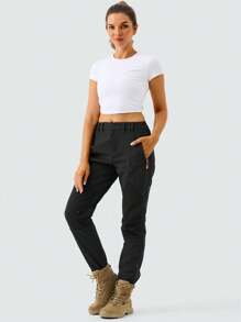 ZUTY Damen Thermisch gefütterte Wanderhosen, warm, winddicht, Softshell Outdoor Winter Schnee Skihosen mit Reißverschlusstaschen, Skioutfit