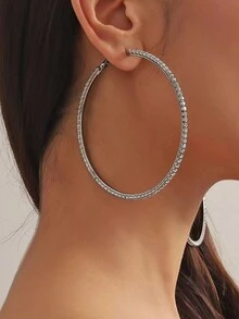 Hoa tai vòng trang trí bằng đá Rhinestone - Thường ngày, đeo hàng ngày - Bạc - Xem 9