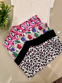Kit 4 Girls' Knee-Length Cycling Shorts In Cotton Assorted Prints - Nhiều màu - Xem 2