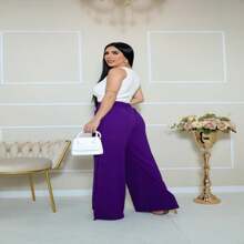 Chic Elegant Slit Trousers Fine Linen Fabric Refined Style We Have Plus Size - Purple - View 6