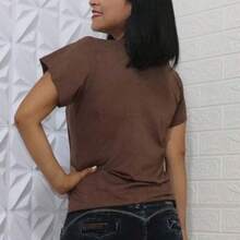 SUEDE Blouse Women's Suede T Shirt Casual Fashion - Lạc đà - Xem 2