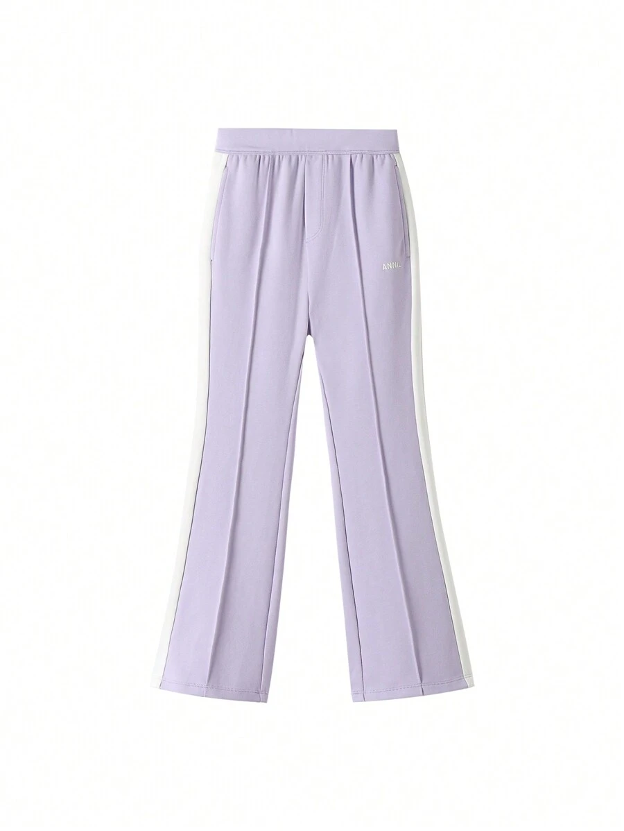 Annil Tween Girls Clothing. Comfortable And Soft All-Waist Knitted Single Pants. Color Block Splicing Autumn Long Pants. 5A-Level Antibacterial. Light Sporty Style Flared Pants.