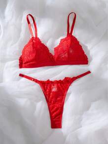 女士时尚蕾丝性感内衣套装，适合狂欢派对和坏蛋造型 - 紅色 - 查看 3