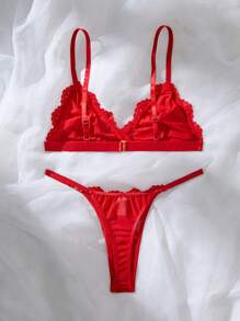 女士时尚蕾丝性感内衣套装，适合狂欢派对和坏蛋造型 - 紅色 - 查看 5