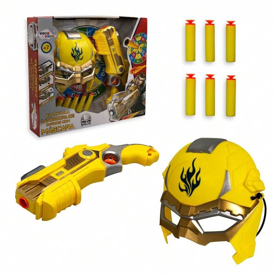 NERF Dart Blaster With Protective Mask 6 Darts Included - Màu vàng - Xem 1