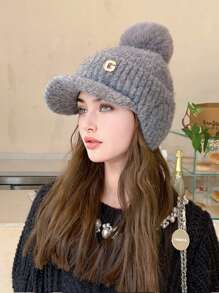 1pc Women Solid Color Knitted Hat, Casual Elegant, G Letter Simple Versatile Fleece Earflap Baseball Cap For Winter Warmth, Suitable For Shopping, Outing, Skiing And Daily Use - Multicolor - View 15