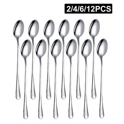 2/4/6/12 stuks roestvrijstalen ijslepels met lange steel, menglepel, barlepel, geschikt voor thuis, café, bar, feest, kerstcadeau, schoolbenodigdheden