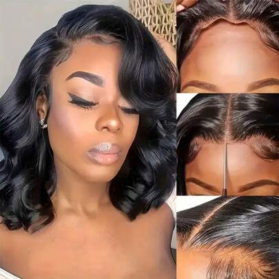 200% Density Put On And Go Glueless Short Bob Wig Human Hair Pre Plucked 13x4 Body Wave Lace Front Wigs Human Hair For Women Natural Colored