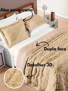 3-Piece Bedspread Kit - Double\Queen\King Percale 300 Thread Count, Double-Sided, With 3D Details - Aveline - 卡其色 - 查看 3