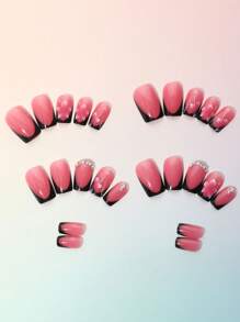 24 件/套新款短方形按压式指甲 DIY 水钻装饰女士指甲，冬季时尚美甲套装包括 1 个指甲锉和 1 个果冻凝胶指甲，礼盒适合女孩、节日、婚礼、派对美甲用品指甲