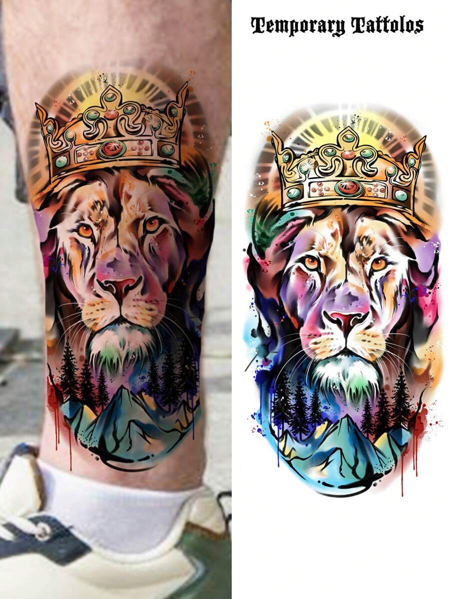 1 Sheet Watercolor Mountain Lion Temporary Tattoos For Women Men Adults ...