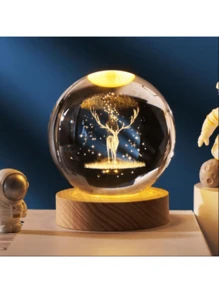 1pc 3D Night Light Crystal Glass Ball Lamp Galaxy Solar System Jupiter Ferris Wheel Crystal Ball Night Light With Wooden Base Bedside Mother's Day Gift Birthday Gift