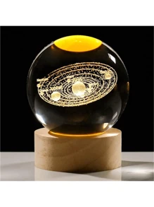 1pc 3D Night Light Crystal Glass Ball Lamp Galaxy Solar System Jupiter Ferris Wheel Crystal Ball Night Light With Wooden Base Bedside Mother's Day Gift Birthday Gift