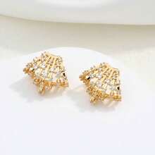 CURVED HOLLOW EARRINGS 18K GOLD PLATED WITH STUDDED ZIRCONIA - 金色 - 查看 4