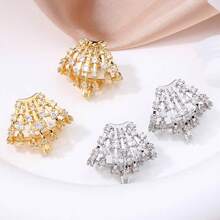 CURVED HOLLOW EARRINGS 18K GOLD PLATED WITH STUDDED ZIRCONIA - 金色 - 查看 3