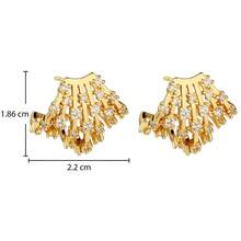 CURVED HOLLOW EARRINGS 18K GOLD PLATED WITH STUDDED ZIRCONIA - 金色 - 查看 5