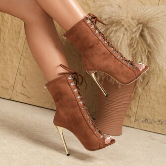 Wear With Pants,2025 Rome Italy Style Rivet Sandals, Peep Toe Lace Up Flat Gladiator Sandals, Gold Decor, 12cm High Heels