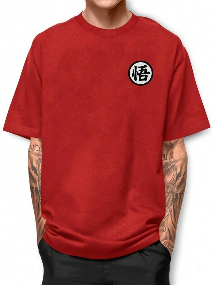 Men's Basic T-Shirt With Goku Print - 紅色 - 查看 1