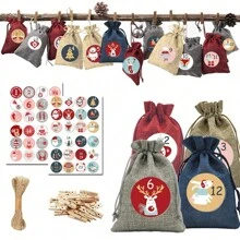 Christmas Advent Calendar 2025, 24 Days Burlap Hanging Advent Calendars Garland Gift Bags Sacks DIY Xmas Countdown Christmas Decorations For Wall Home Office Noel Birthday