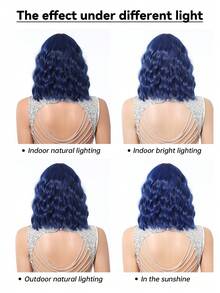 Blue Short Curly Bob Wigs With Bangs For Women 12 Inch Synthetic Curly Bob Wig For Girl Natural Looking Summer Daily Party Cosplay Halloween Use Colorful Wigs - 藍色 - 查看 9
