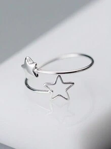 1pc Minimalist 925 Sterling Silver Adjustable Star Signet Ring, Creative Design - Silver - View 5