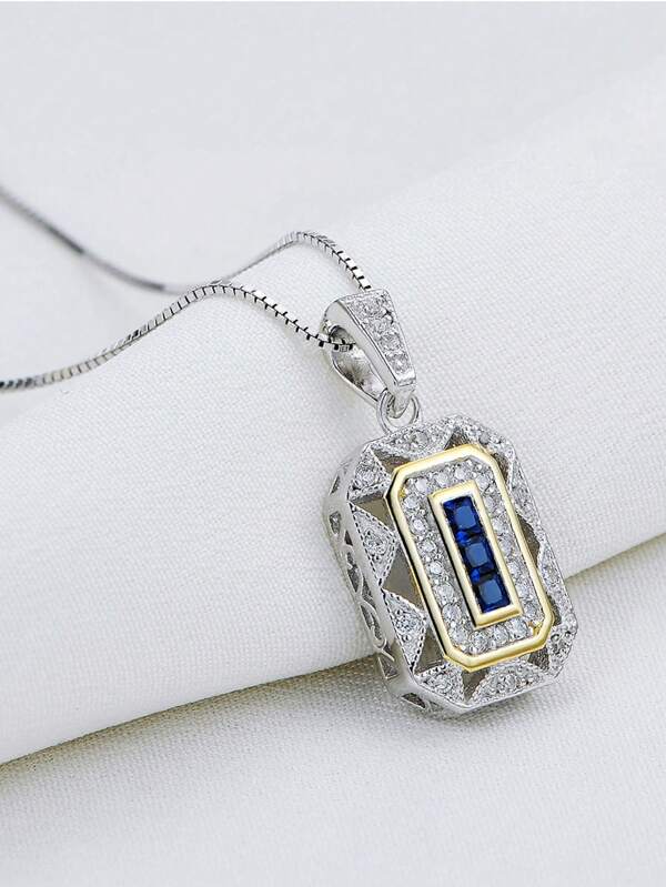 AIHUASI قلادة فضة إسترلينية عيار 925 بتعليقة جيومترية ديكورية من الزركونيا الأزرق ذو الجودة AAAAA هدية عيد الحب