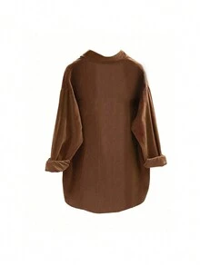 Áo sơ mi nữ tay dài hở vai màu trơn, đơn hàng thường ngày, mùa thu - màu nâu - Xem 2