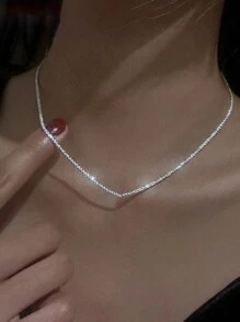 1pc S925 Sterling Silver Starry Sky Shiny Scales Necklace For Women, New Design, Simple & Unique, High-End, Versatile, Delicate Choker Necklace, Fashionable Gift