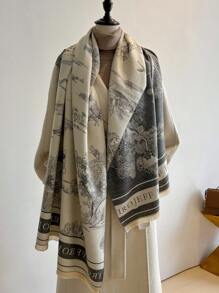 1pc Women Plant Print Jacquard Warm Scarf Shawl, Suitable For Daily Matching, Autumn/Winter Accessories Women