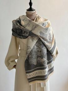 1pc Women Plant Print Jacquard Warm Scarf Shawl, Suitable For Daily Matching, Autumn/Winter Accessories Women
