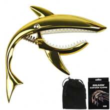 带天鹅绒袋和彩色包装盒的 Shark 吉他变调夹 - 优质锌合金，无嗡嗡声调音，适用于原声、电声、尤克里里和贝斯 - 符合人体工程学的握把，通用兼容配件吉他 Shark Capocapo，吉他变调夹，吉他配件，卡林巴琴>透明，邓禄普吉他拨片，Stratocaster - 彩色 - 查看 6