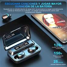 Auriculares inalámbricos intraaurales Bluetooth F9-5 TWS con control táctil, resistencia al agua IPX7, cancelación de ruido y pantalla digital con luz LED. - Negro - Ver 3