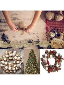 4pcs-Christmas Tree Ribbon Garland Rough Linen Ribbon Garland 26.2ft (Approx.8m),Rustic Farmhouse Country Christmas Tree Decoration,Neutral Natural Jute Rough Linen Fabric,Vintage Home Decor Wedding DIY Crafts,Christmas - Brown - View 4